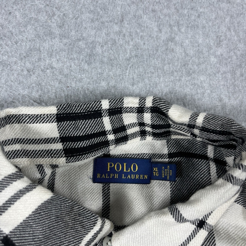 Polo Ralph Lauren Shirt Mens XL Black 100% Viscoe Rayon Button Up Plaid Long Sle - Picture 5 of 9